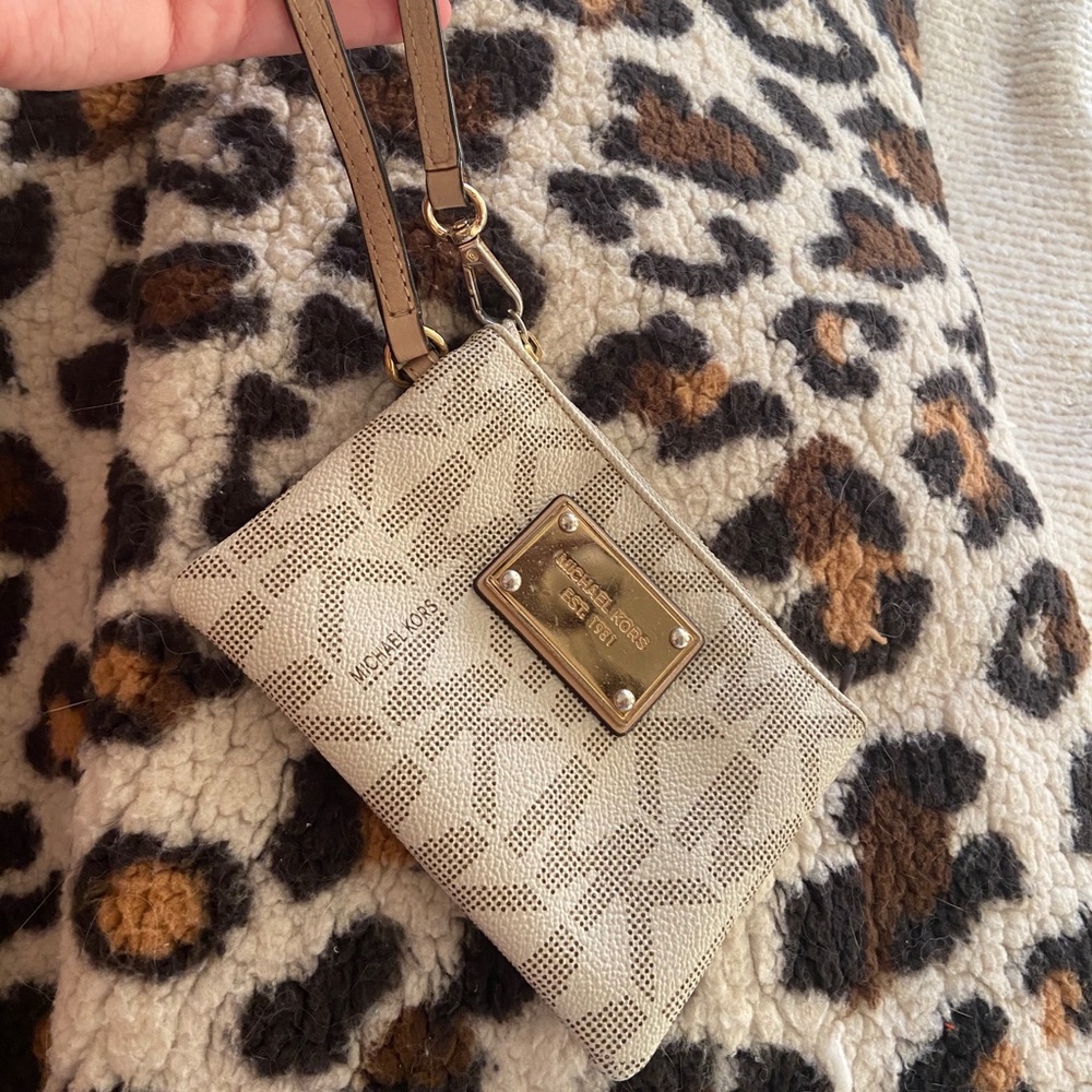 Cream taupe gold MK wristlet